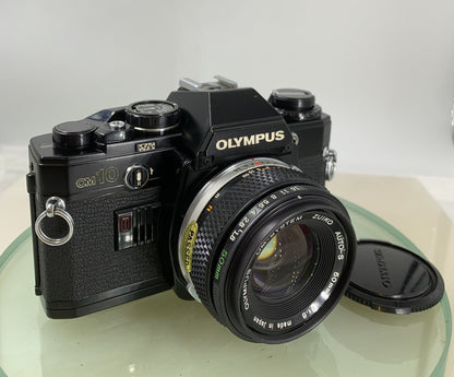 BLACK RARE Olympus OM10 + 50MM F1.8 ZUIKO 35mm Film SLR+BOOK - FULLY SERVICED8070