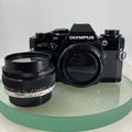 SERVICED OLYMPUS OM-10 BLACK + OLYMPUS OM 28MM F2.8 LENS 35MM SLR CAMERA #9170