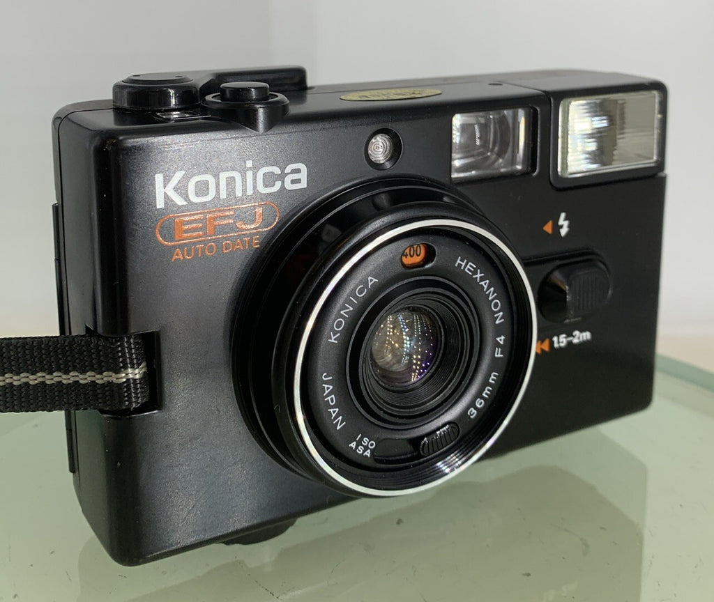 Konica EFJ 35MM AUTODATE BLACK POINT AND SHOOT FILM CAMERA BLACK TESTED - 8240
