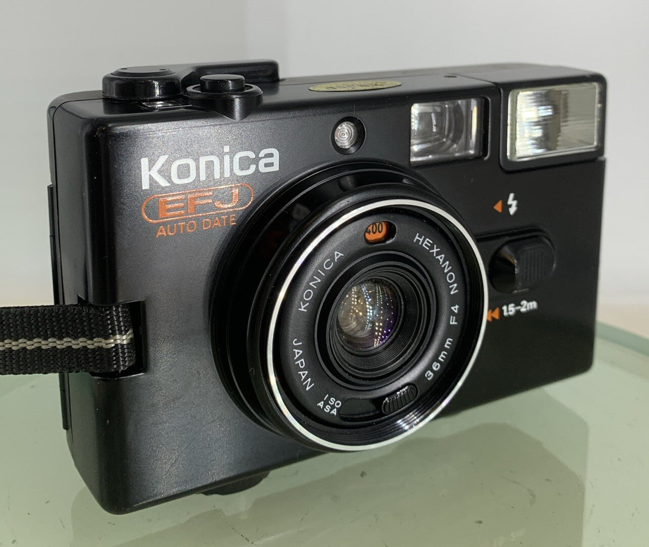 Konica EFJ 35MM AUTODATE BLACK POINT AND SHOOT FILM CAMERA BLACK TESTED - 8240