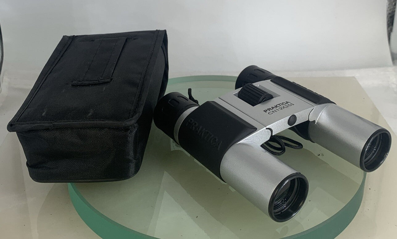 Praktica CN12X25S Foldable Binoculars SILVER GOOD CONDITION+COVER - TESTED - 1380