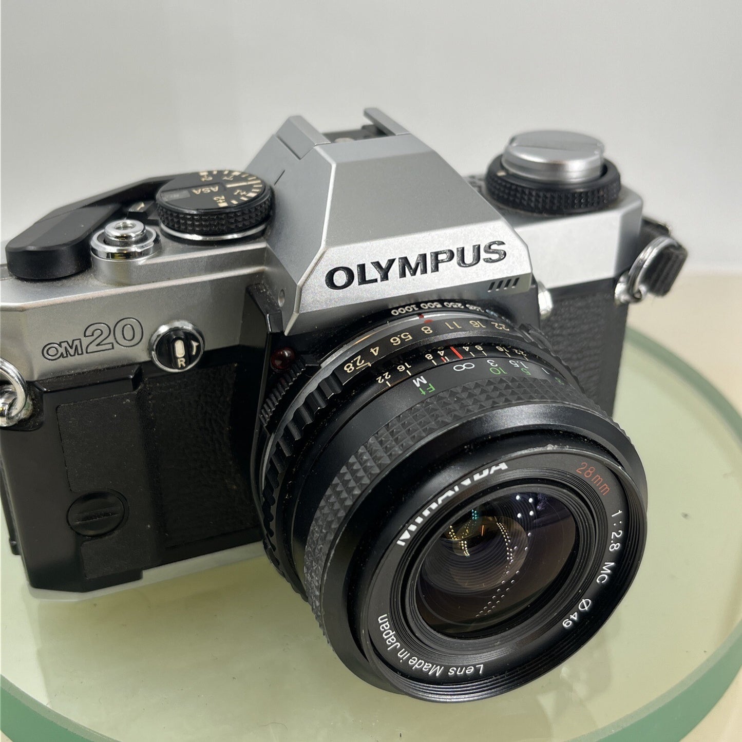 olympus Om20 35mm slr film camera With Miranda 28mm 1:2.8  Lens TESTED .#9110