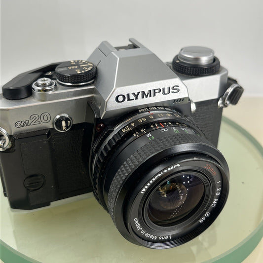 olympus Om20 35mm slr film camera With Miranda 28mm 1:2.8  Lens TESTED .#9110
