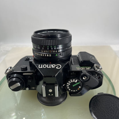 Canon AE-1 Program 35mm SLR Film Manual Camera BLACK+Canon 50mm F/1.8 FD Lens7576