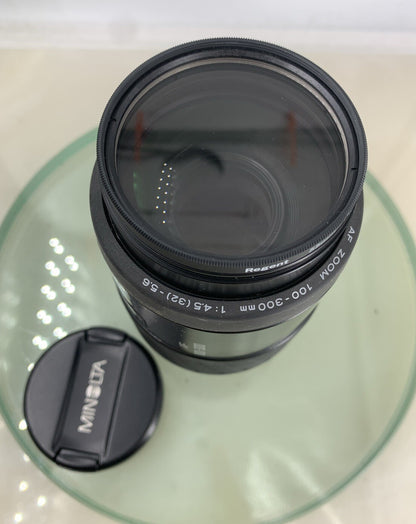 Minolta AF tele zoom 100-300mm 1:4.5-5.6 SLR CAMERA LENS BLACK TESTED - 3330