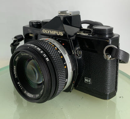 Olympus OM-2n Black - 35mm SLR Film Camera + 50mm f/1.8 Lens-Tested & Working 722