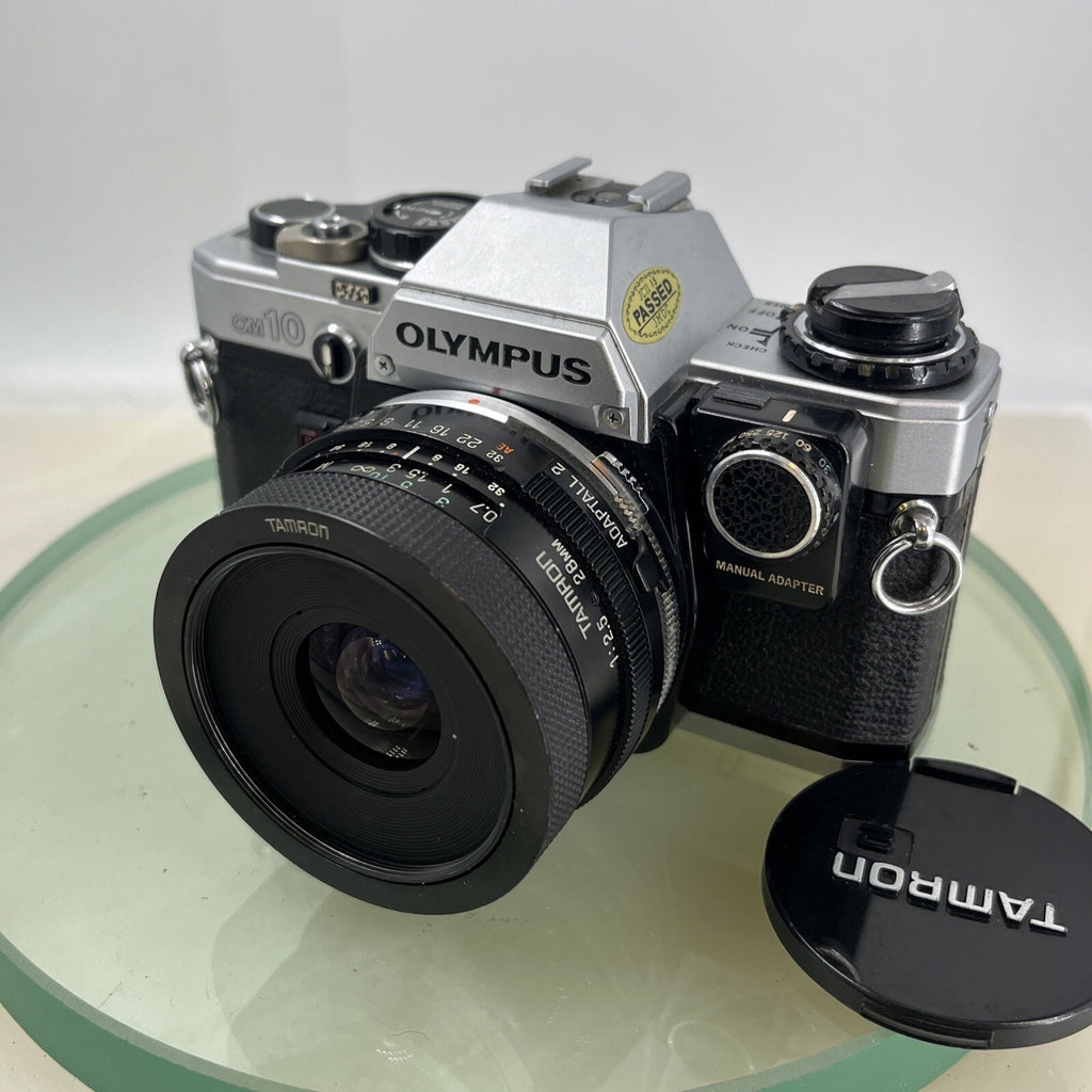 Olympus OM10 35mm SLR Film Camera + 28mm f2.5 Tamron  Lens and Manual Adapter9032