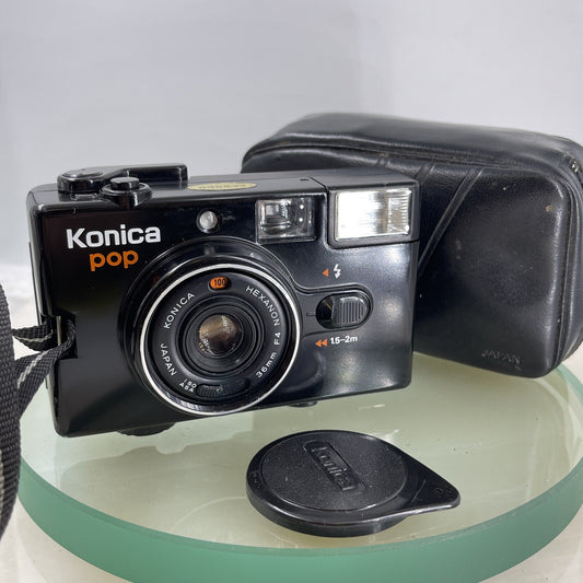 Konica Pop Compact 35mm film Camera with Case Vintage Rare Tested Working #5660