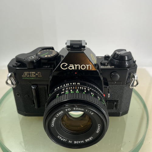 Canon AE-1 Program 35mm SLR Film Manual Camera BLACK+Canon 50mm F/1.8 FD Lens8821