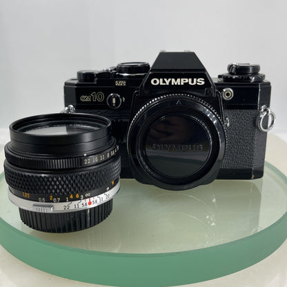 SERVICED OLYMPUS OM-10 BLACK + OLYMPUS OM 28MM F2.8 LENS 35MM SLR CAMERA #9170