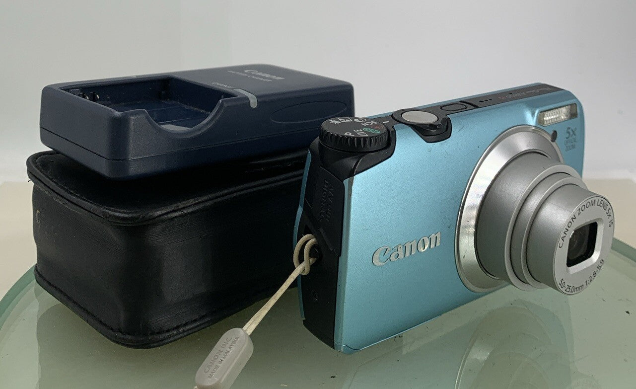 Canon PowerShot A3200 IS Camera 14.1MP BLUE WITH CHARGER+COVER TESTED - 6390