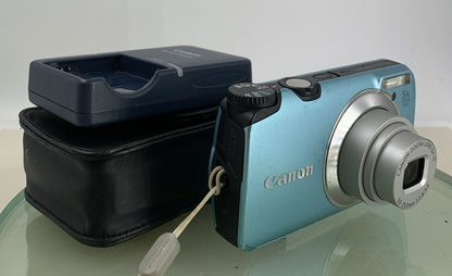 Canon PowerShot A3200 IS Camera 14.1MP BLUE WITH CHARGER+COVER TESTED - 6390