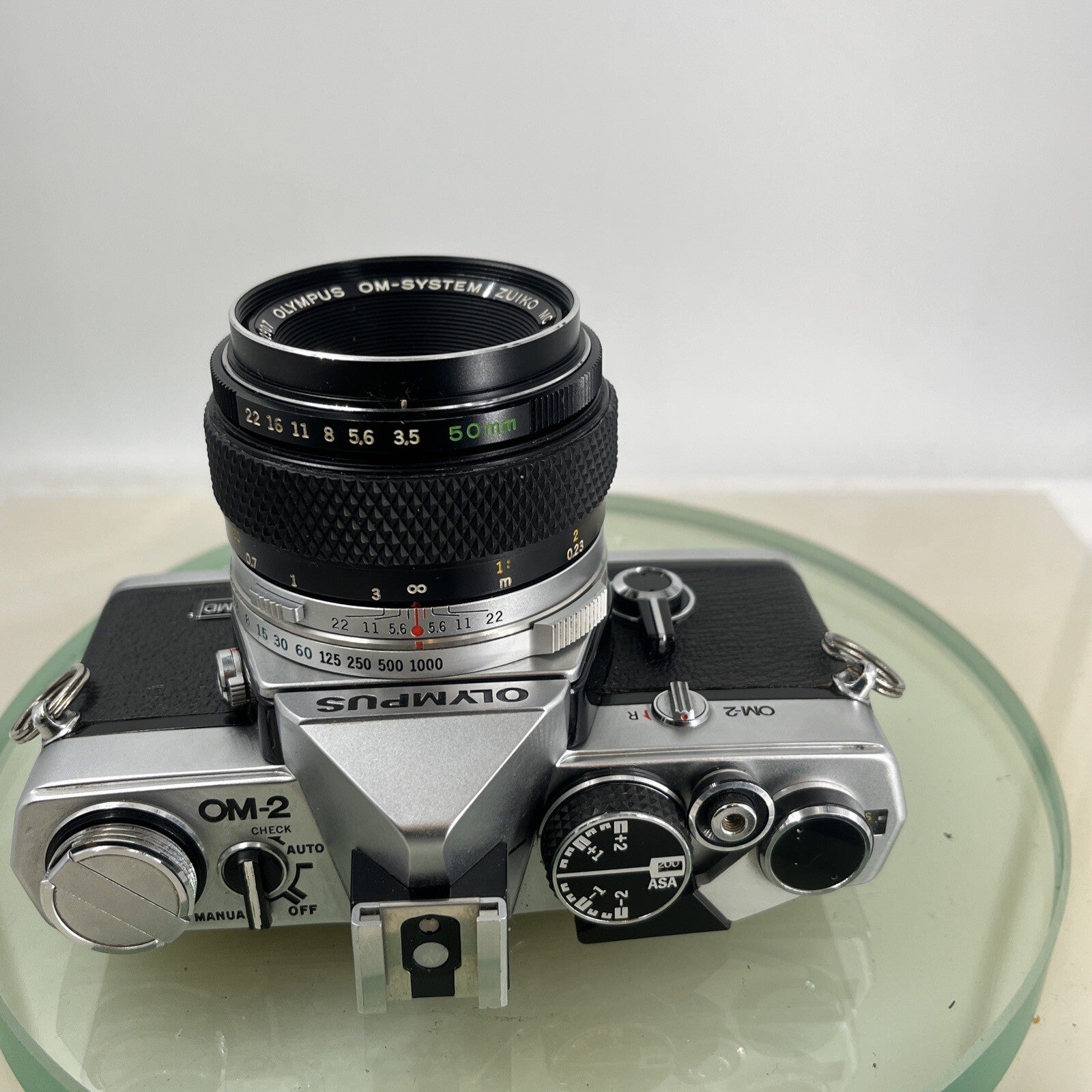 Olympus OM-2 35mm SLR camera body & Hotshoe 2 50mm 1:3.5 Silver Nose TESTED #8855