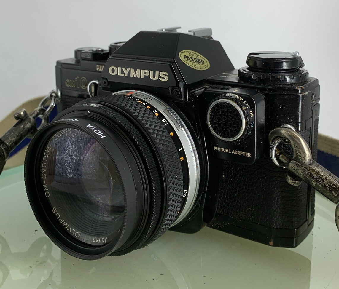 Black Quartz Olympus OM10 35mm SLR Camera Olympus 50mm 1.8 Manual Adapter TESTED2