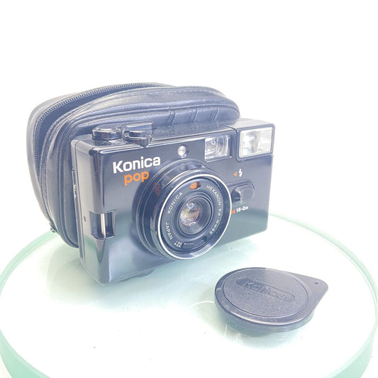 Konica Pop Compact 35mm film Camera with Case Vintage Rare Tested Working #9620