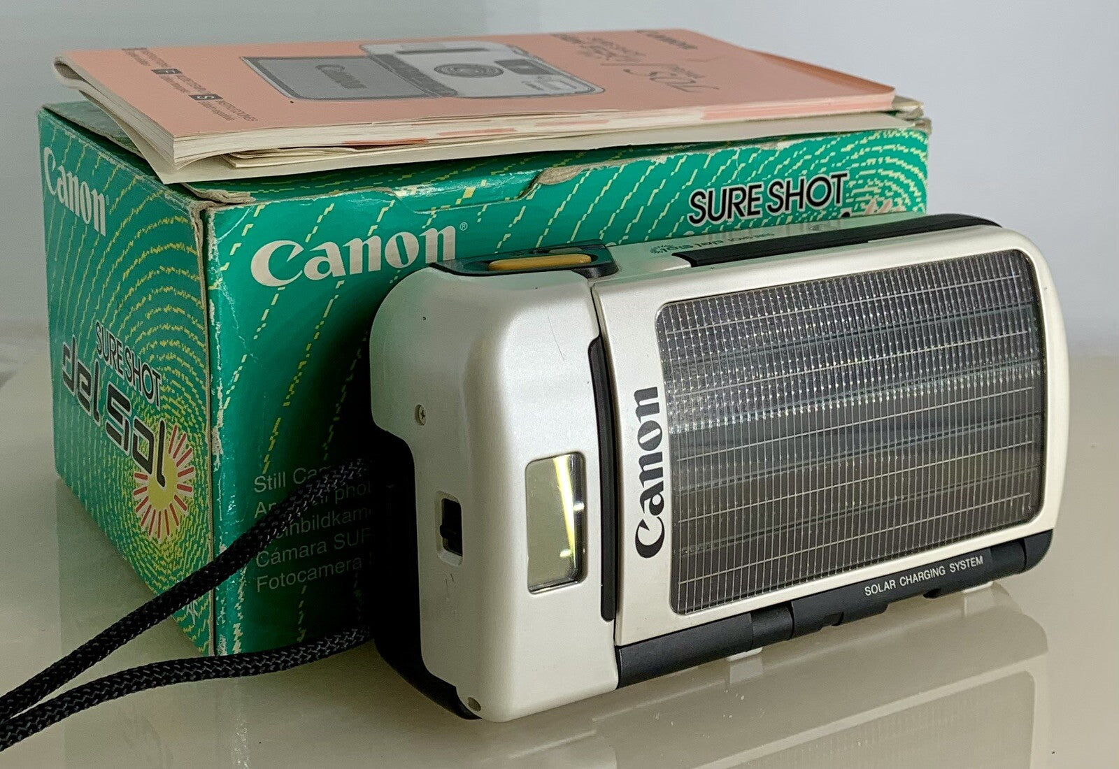 Canon Sure Shot Del Sol 35mm Film Point&Shoot Camera White Tested Solar Powered0