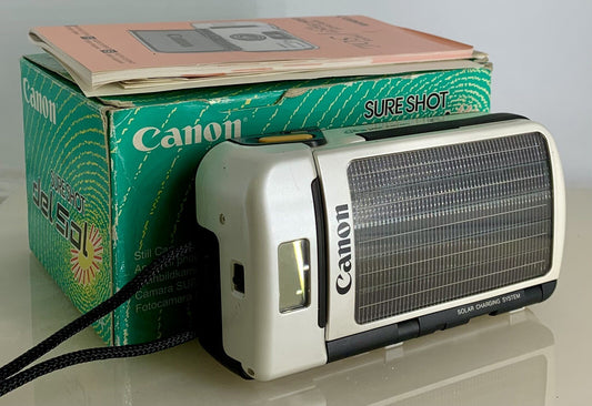Canon Sure Shot Del Sol 35mm Film Point&Shoot Camera White Tested Solar Powered0
