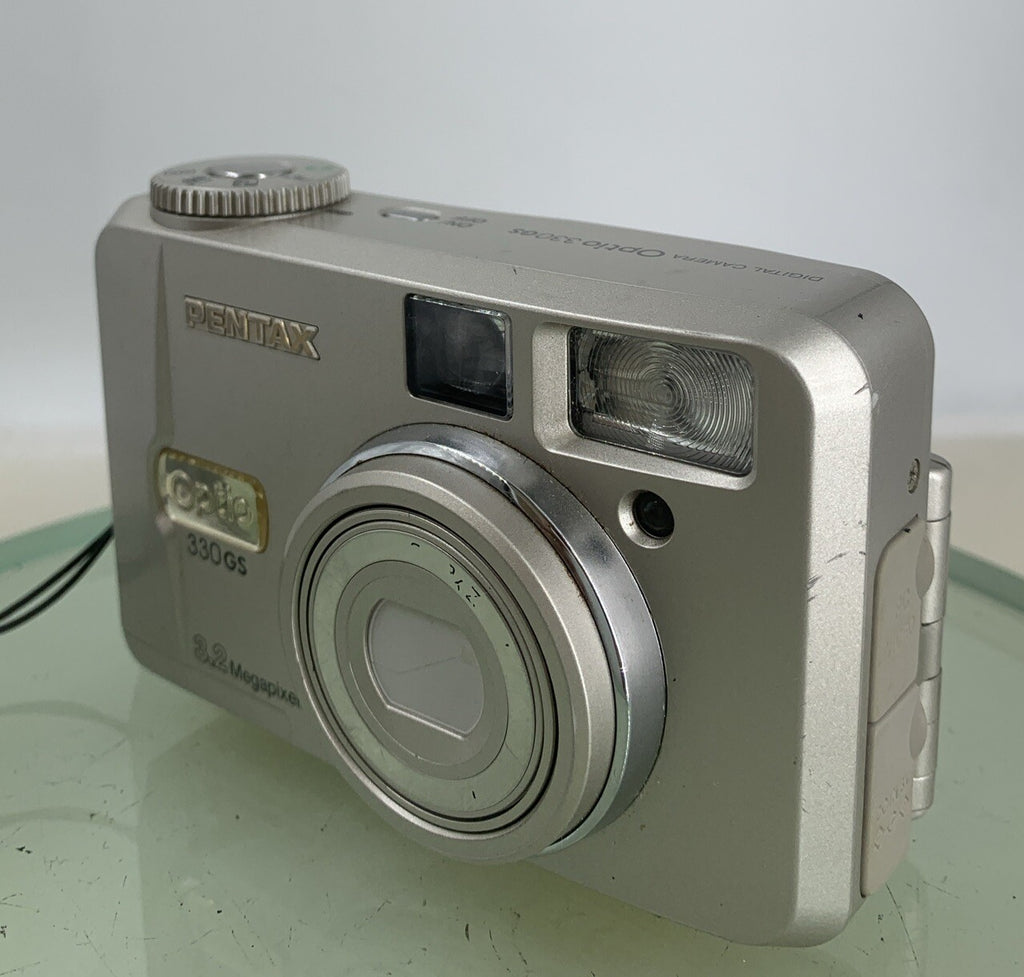 Pentax Optio 330GS Retro Digital Camera 3.2 MP SILVER WITH COVER TESTED - 4152