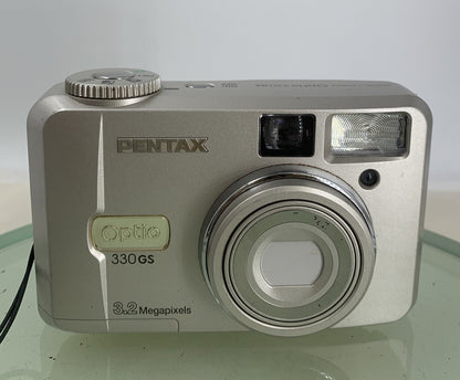 Pentax Optio 330GS Retro Digital Camera 3.2 MP SILVER WITH COVER TESTED - 4151