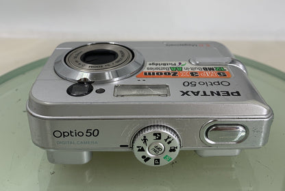 Pentax Optio 50L 5.0MP Digital Camera - Silver NO CHARGER NO CARD TESTED - 317