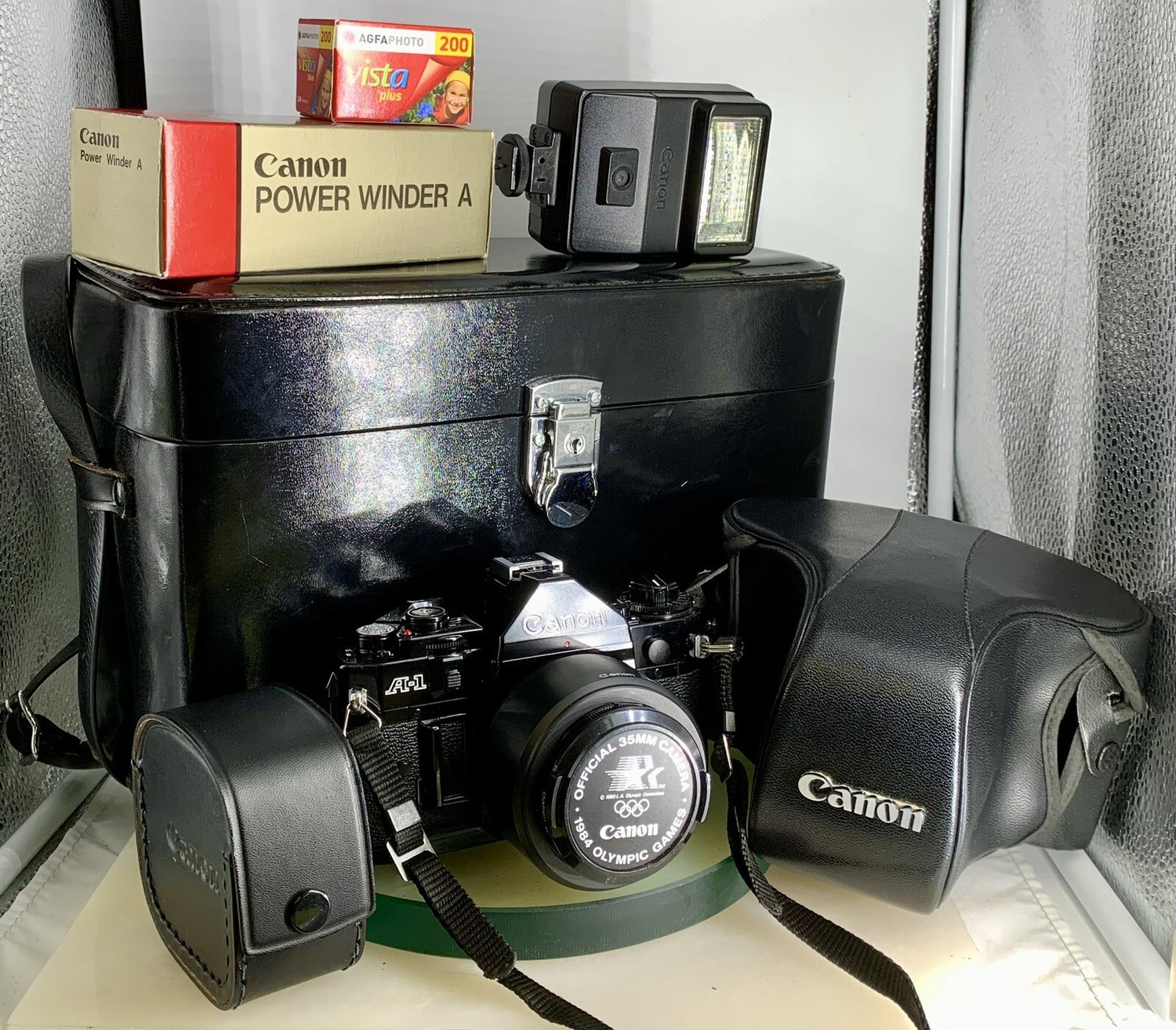 MINT Canon A-1 35mm SLR Camera Body+ FD 50mm f/1.8 + POWER WINDER + LARGE BUNDLE0