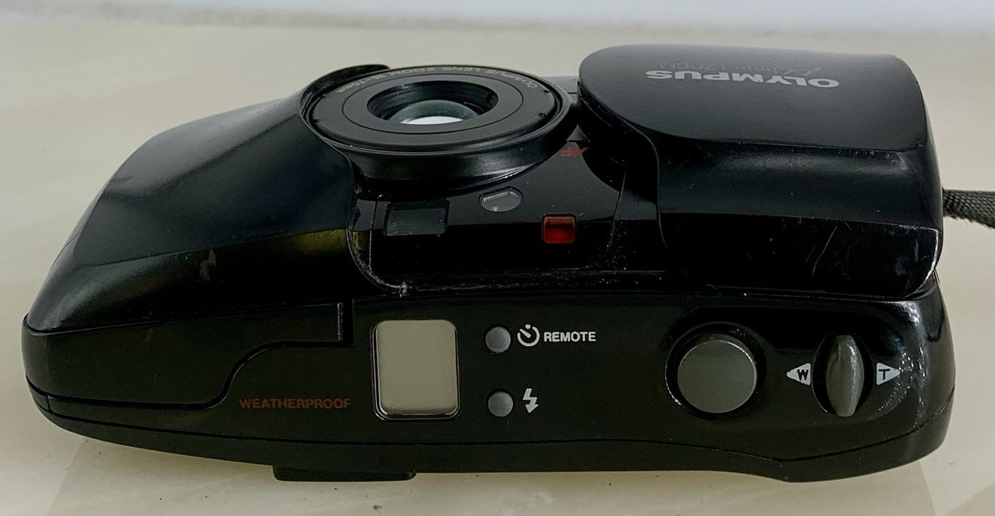 Olympus Mju Zoom 35mm Film Point and Shoot Camera Black Tested #766