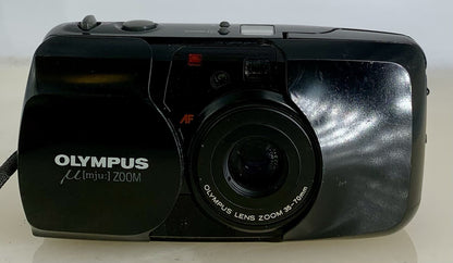 Olympus Mju Zoom 35mm Film Point and Shoot Camera Black Tested #761